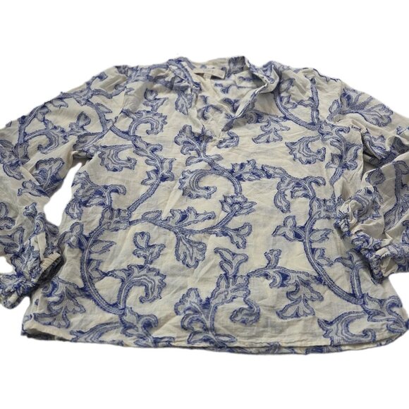 Loft Women's Size Small Petite Floral Embroidered Boho Blouse Top V Neck - Picture 1 of 5